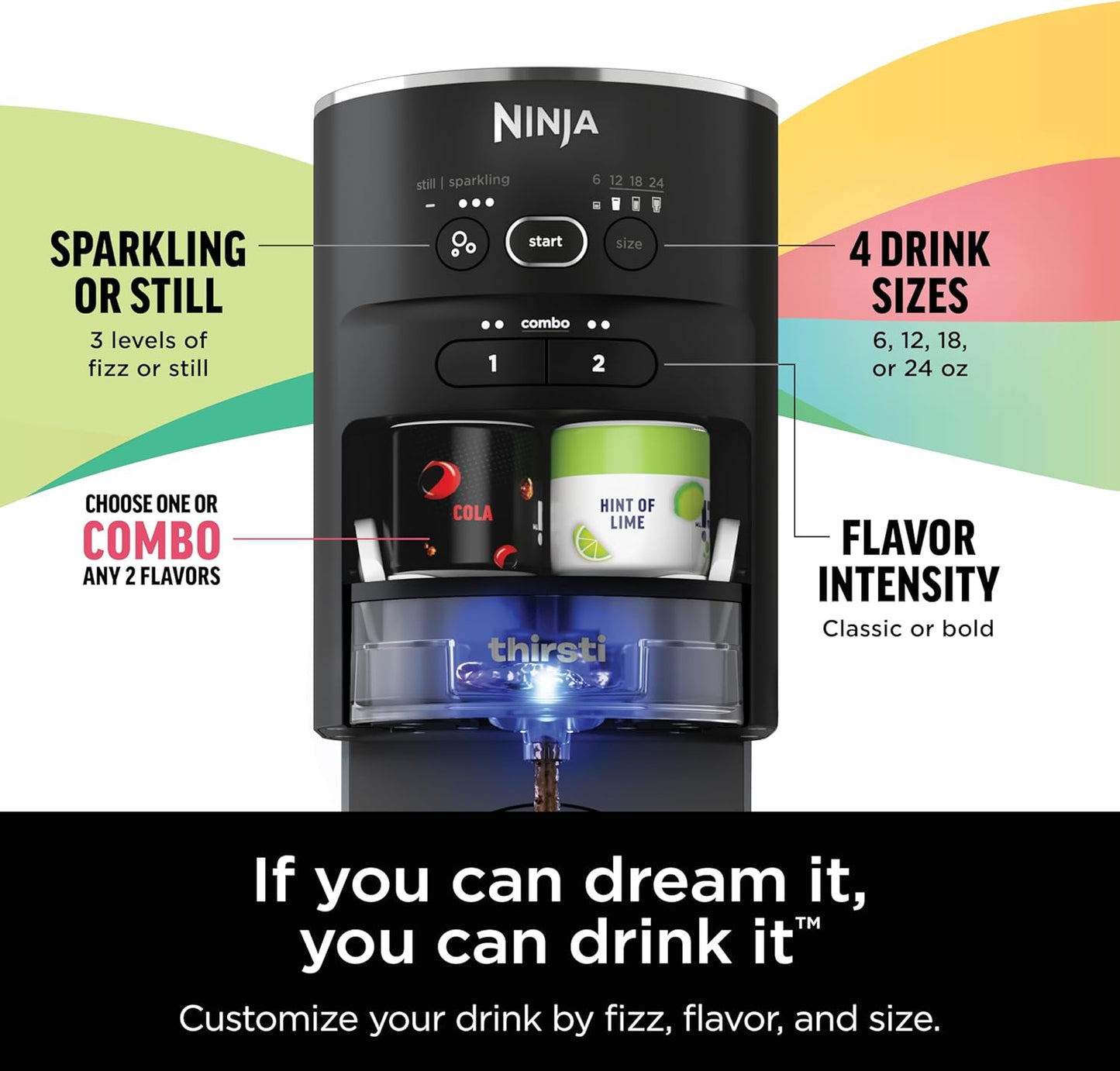 Ninja Thirsti Drink System, Soda Maker, Sparkling,Personalize Flavor, Carbonated Water Machine,