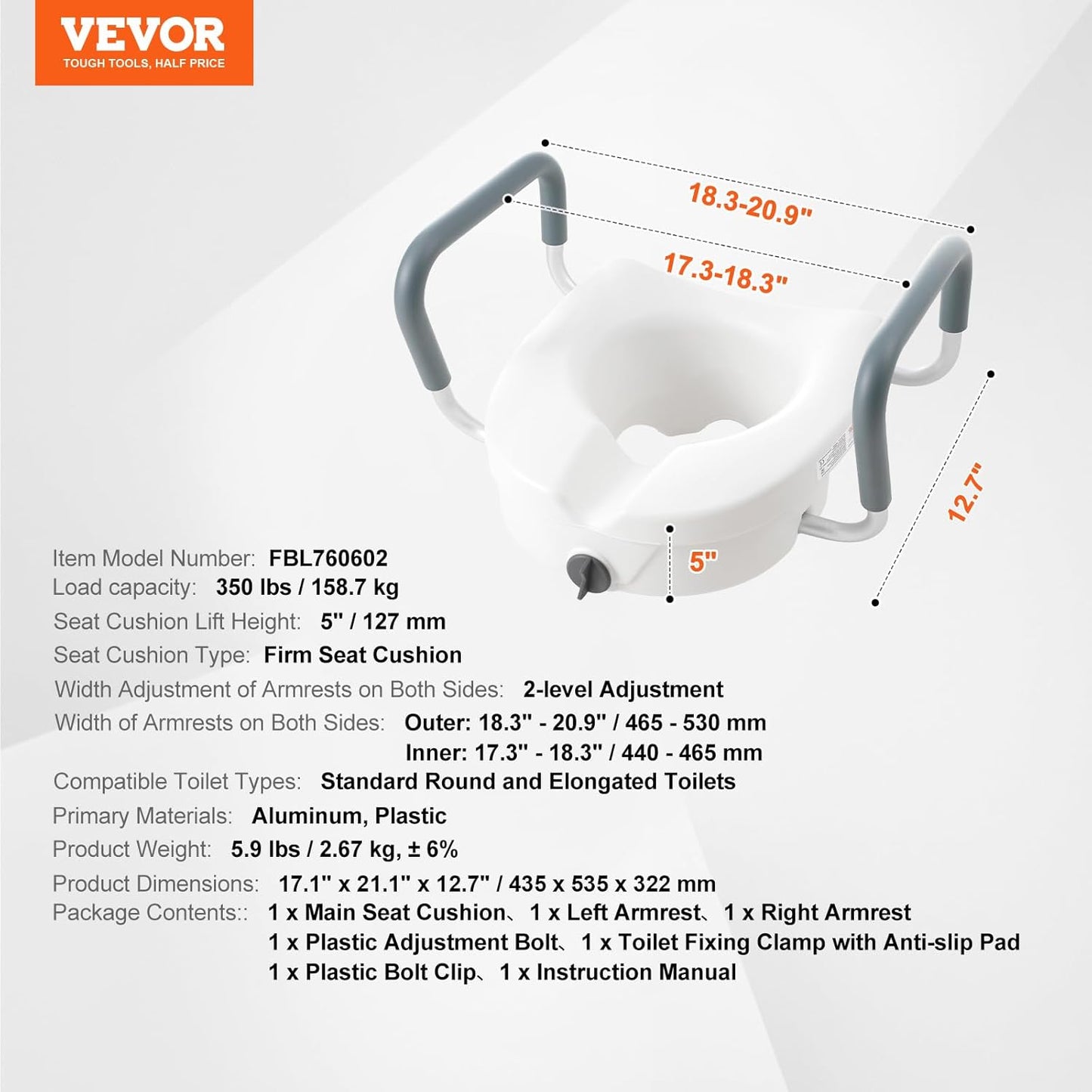 🚽🌟 VEVOR Raised Toilet Seat – 5″ Height 🌟🚽