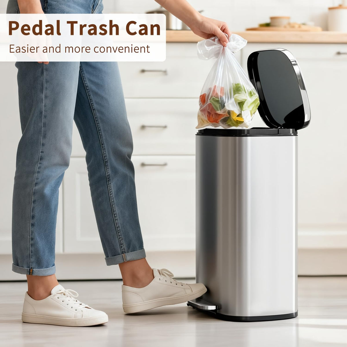 PayLessHere 13‑Gallon Stainless Steel Kitchen Trash Can