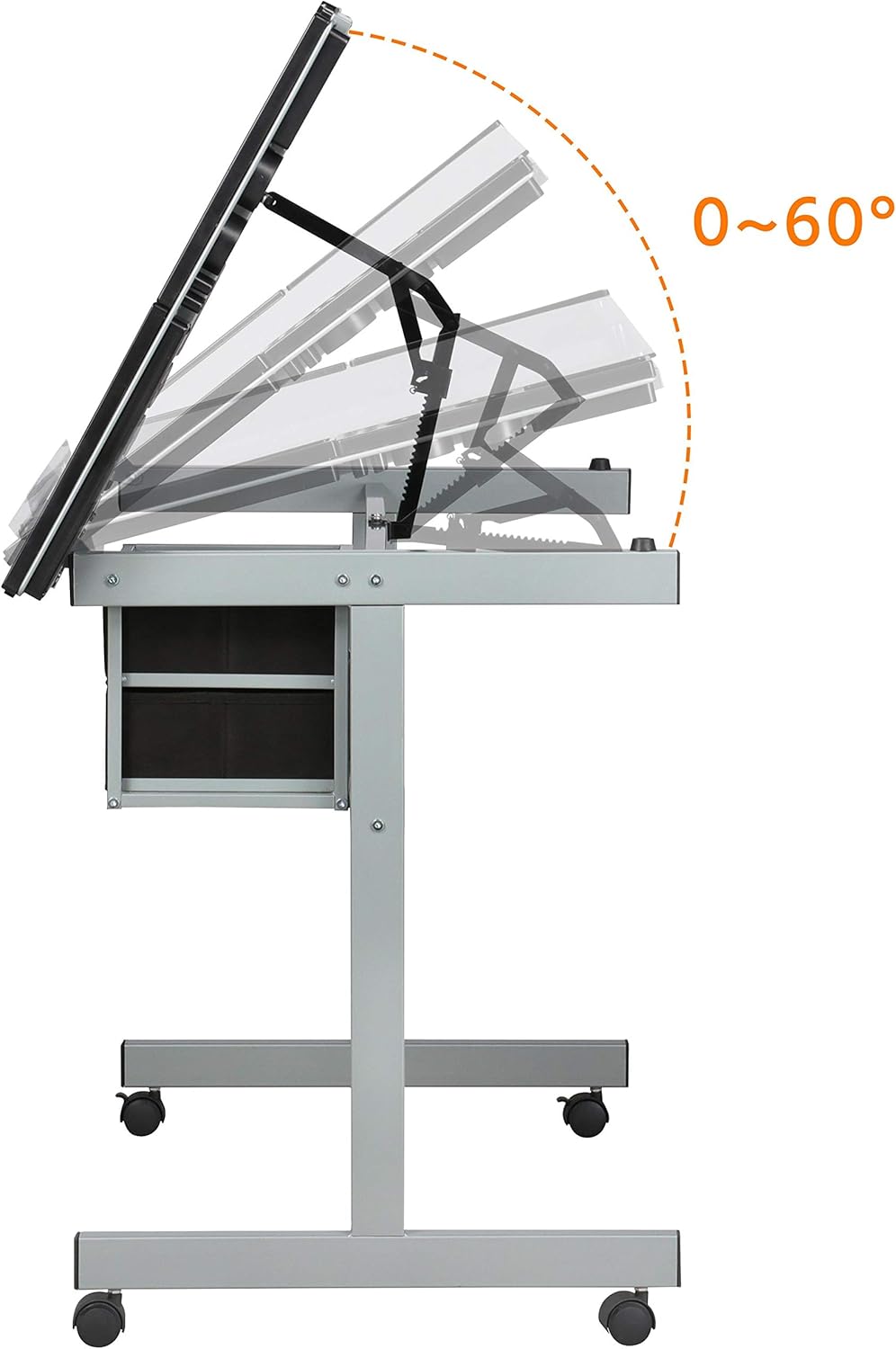 Adjustable Glass Drafting Table / Drawing Desk – Art & Craft Station w/ Wheels + Drawers