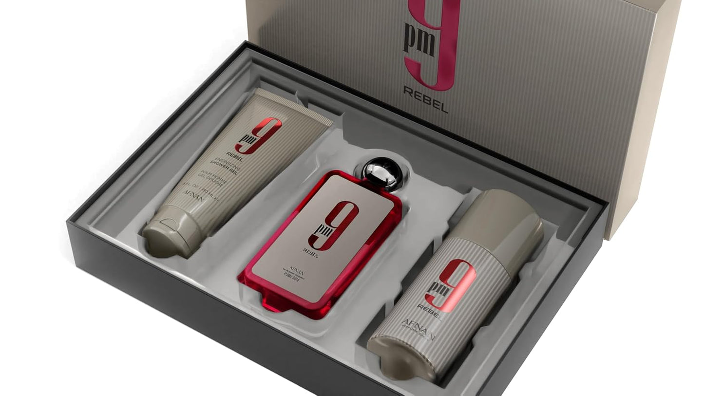 Afnan 9 PM Rebel Unisex Luxury Perfume Gift Set – Eau De Parfum