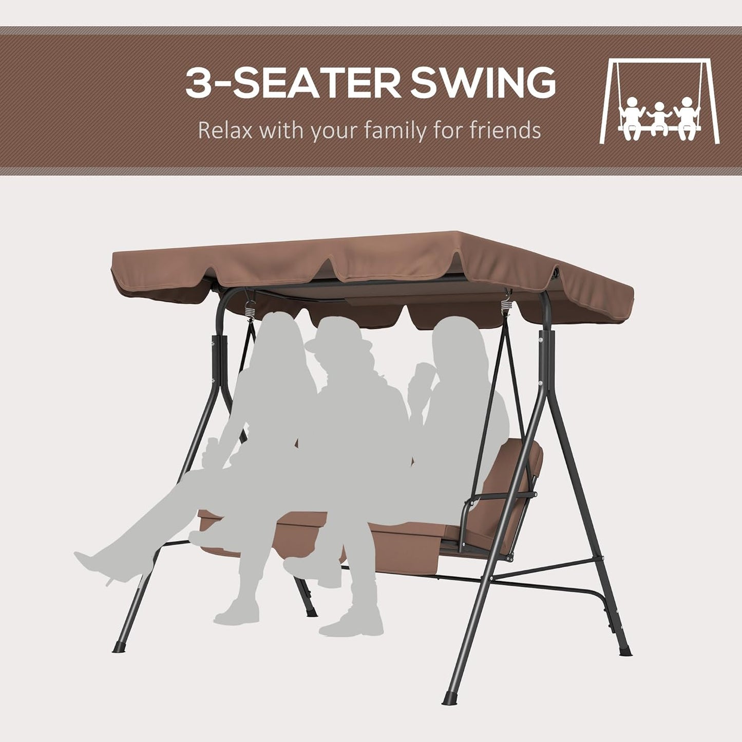 Outsunny 3‑Seat Patio Swing Chair – Brown