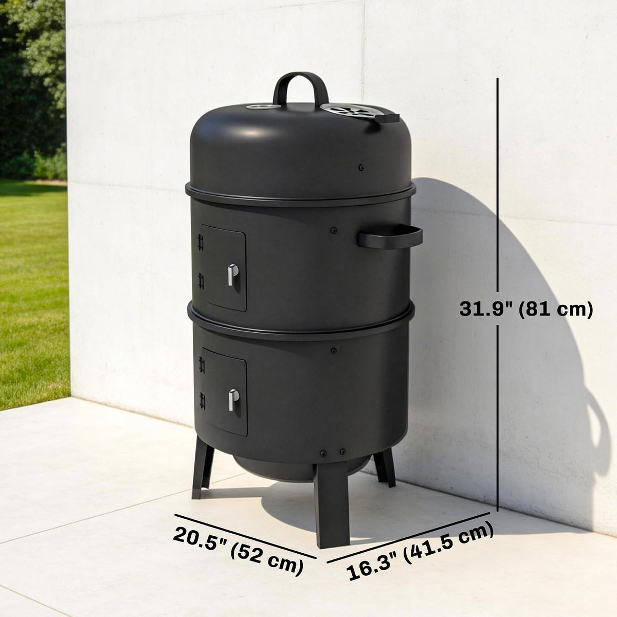 3-in-1 Vertical Charcoal Smoker, 2 Grill Grates, Adjustable Vent