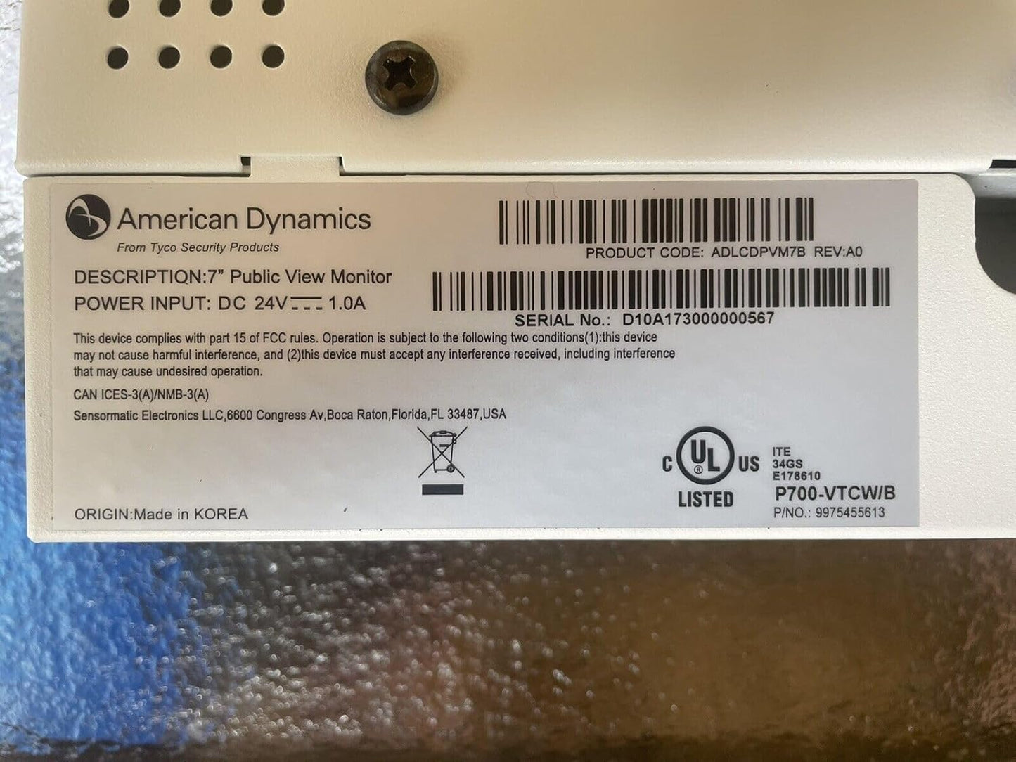 American Dynamics 7" Color Video Monitor