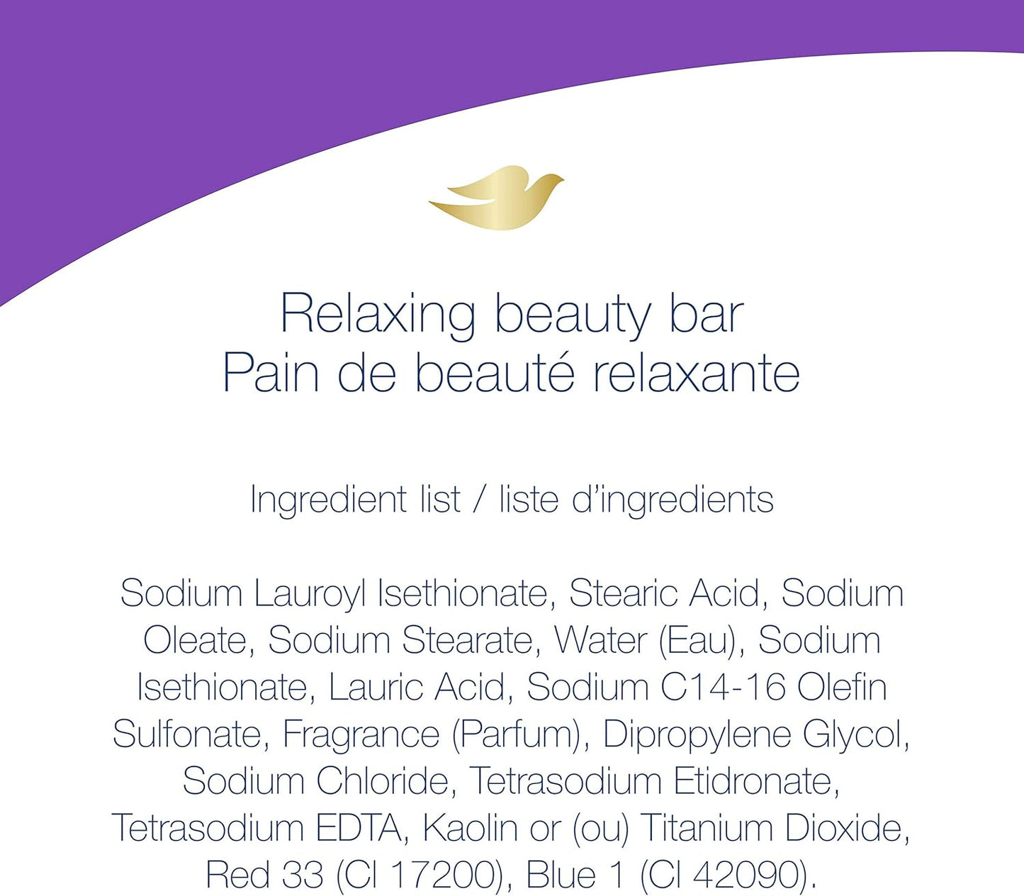 Dove Beauty Bar Soap with 1/4 Moisturizing Cream, Gentle Skin Cleanser, Relaxing Lavender Oil & Chamomile, 106 g, Pack of 4