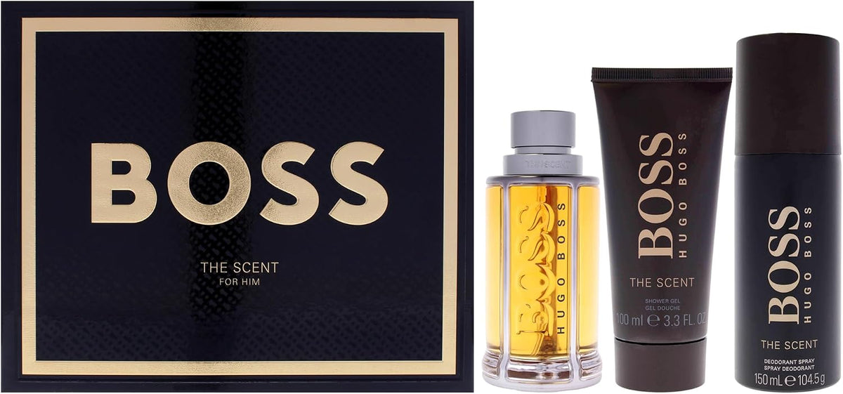 🖤🔥 BOSS Men’s 3‑Piece Gift Set – BOSS The Scent (Festive Edition)