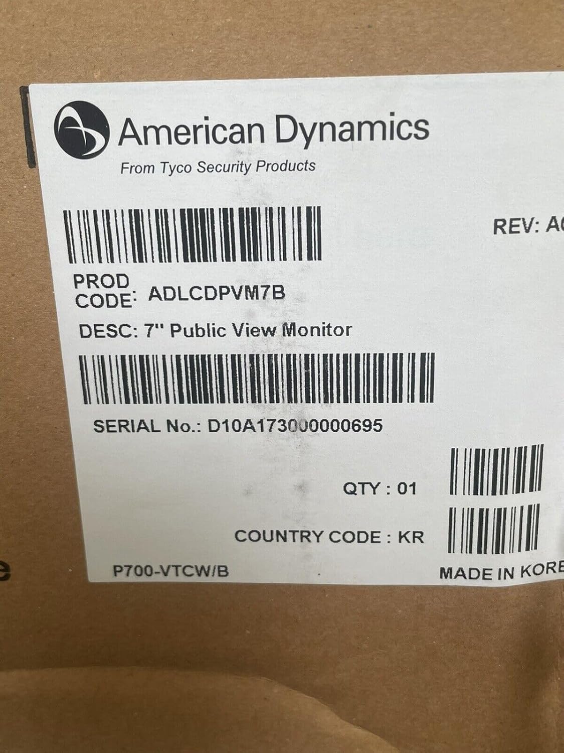 American Dynamics 7" Color Video Monitor