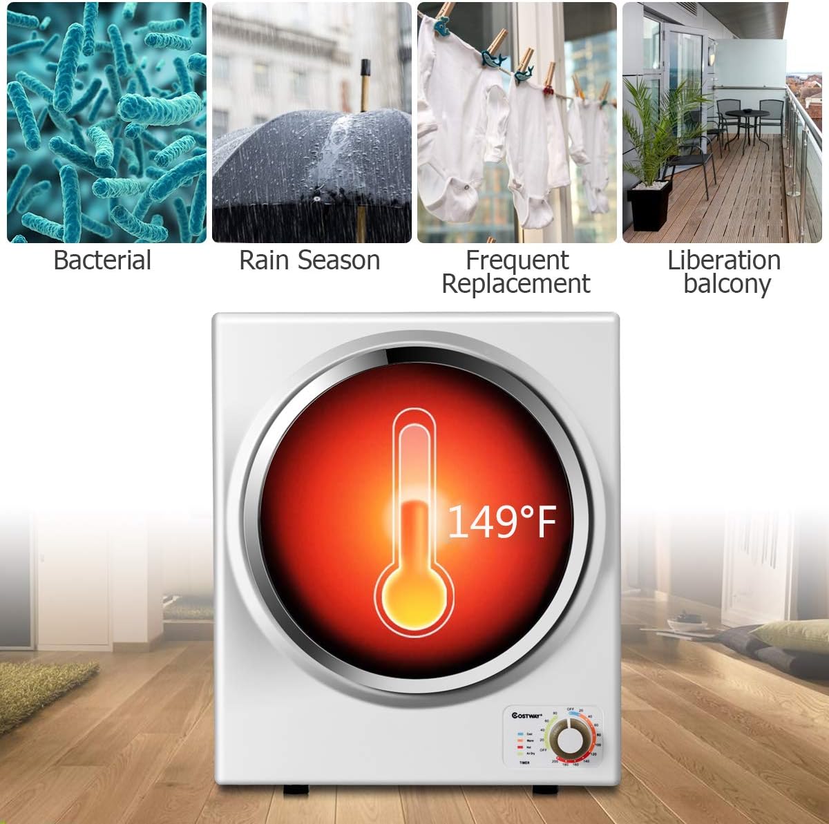 110V Electric Portable Clothes Stainless Steel Tub Laundry Dryer
