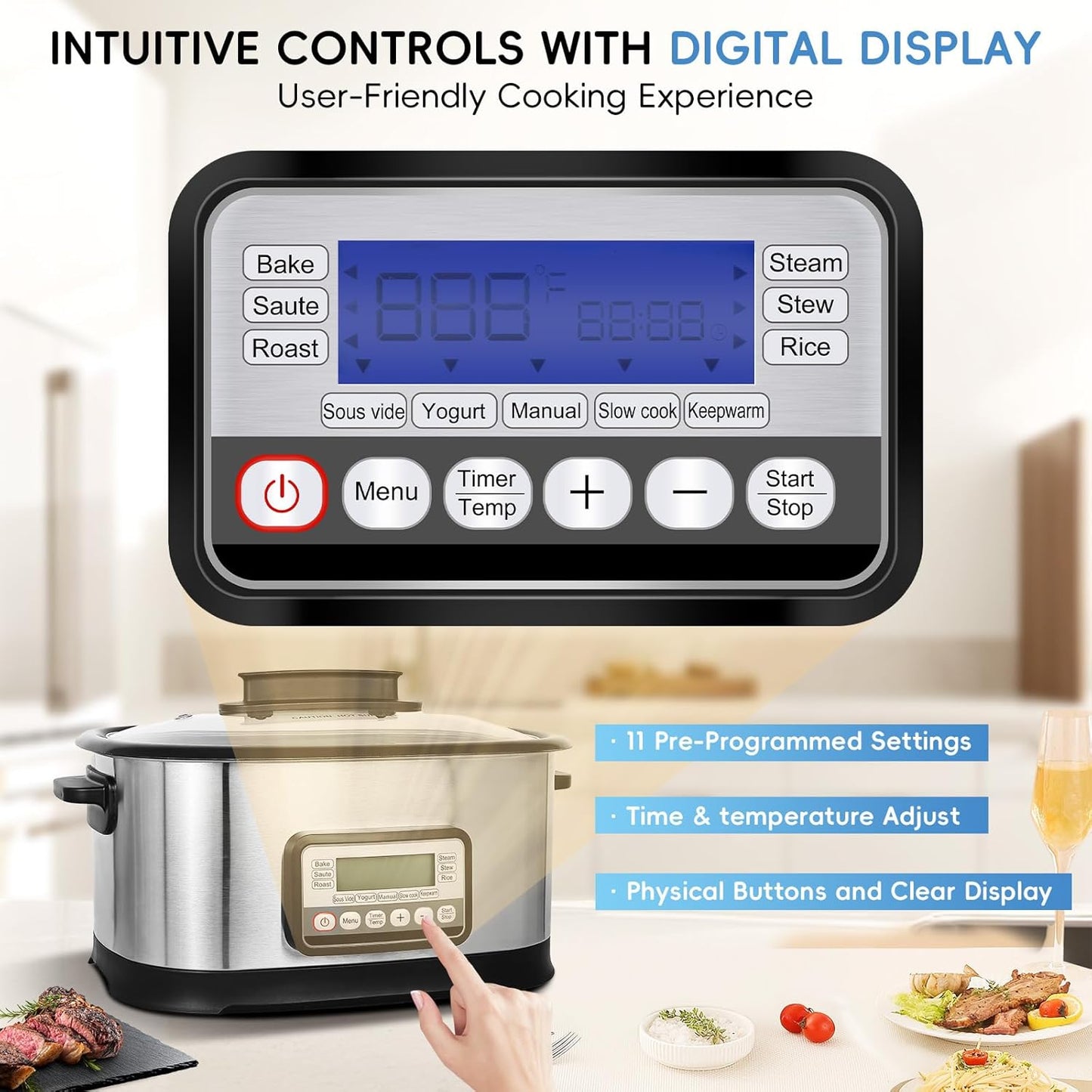 11-in-1 Programmable Multi Cooker – 6.5 Qt, 1500W