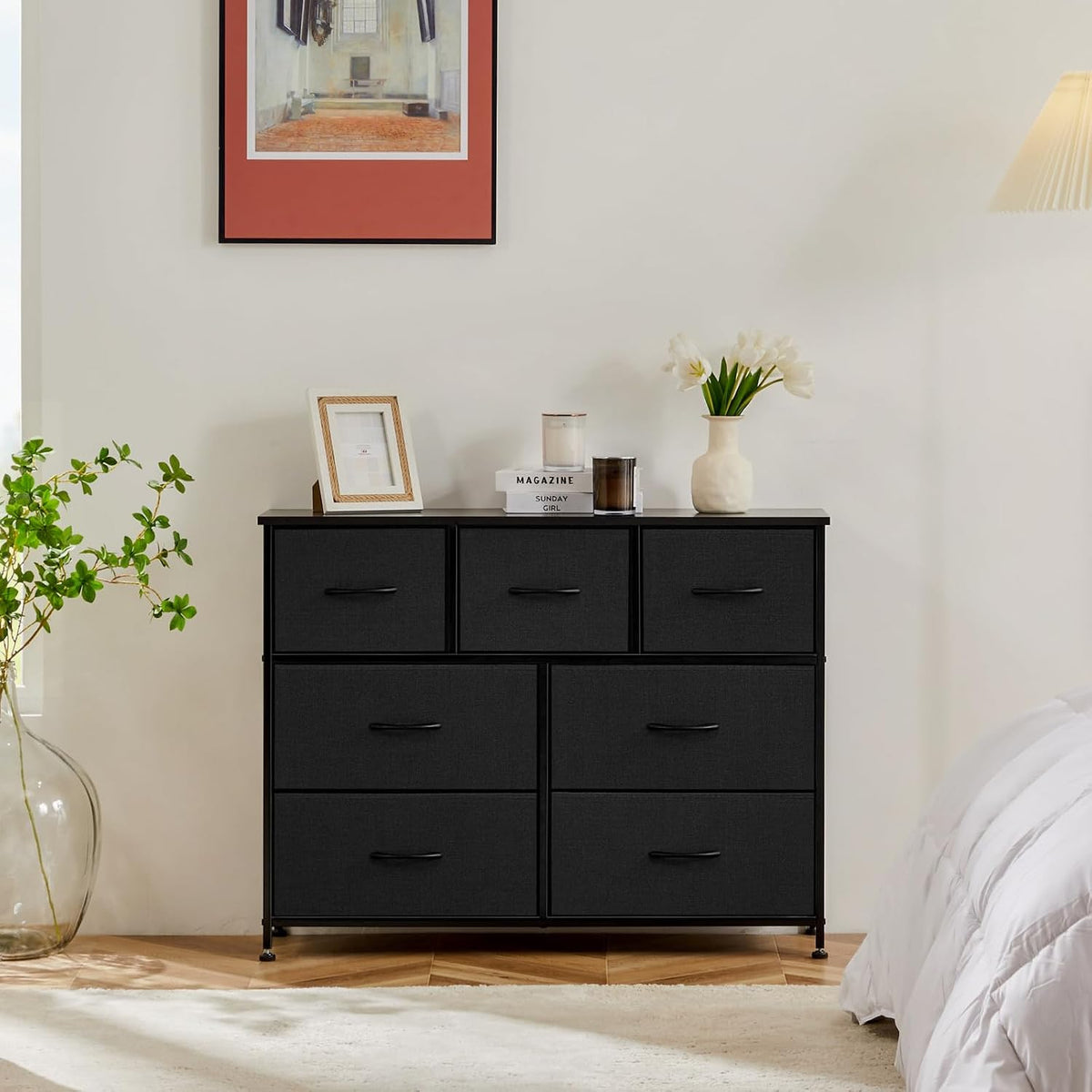 7 Drawer Dresser with Fabric Bins Fabric Storage Tower Organizer