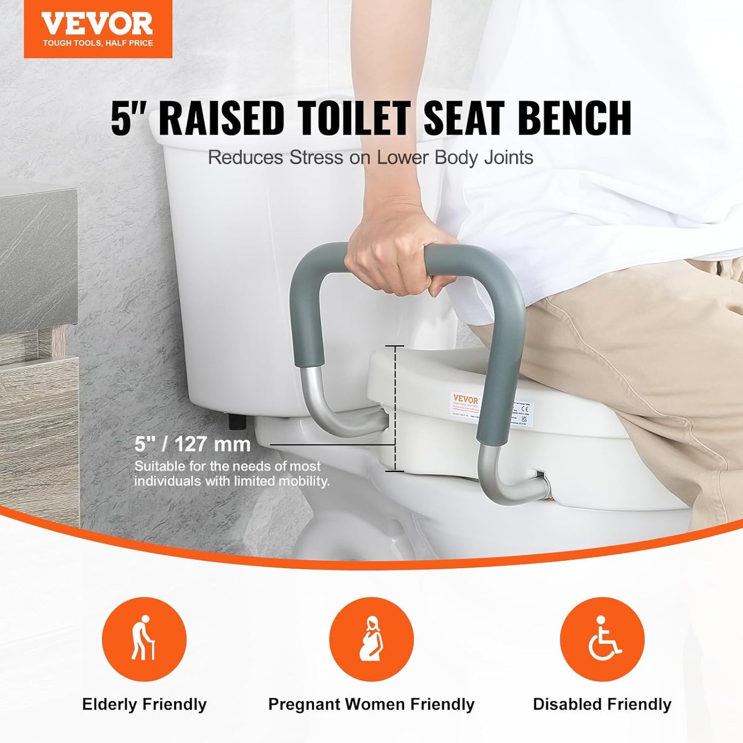 🚽🌟 VEVOR Raised Toilet Seat – 5″ Height 🌟🚽