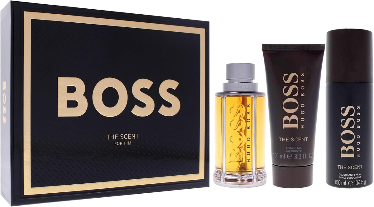 🖤🔥 BOSS Men’s 3‑Piece Gift Set – BOSS The Scent (Festive Edition)