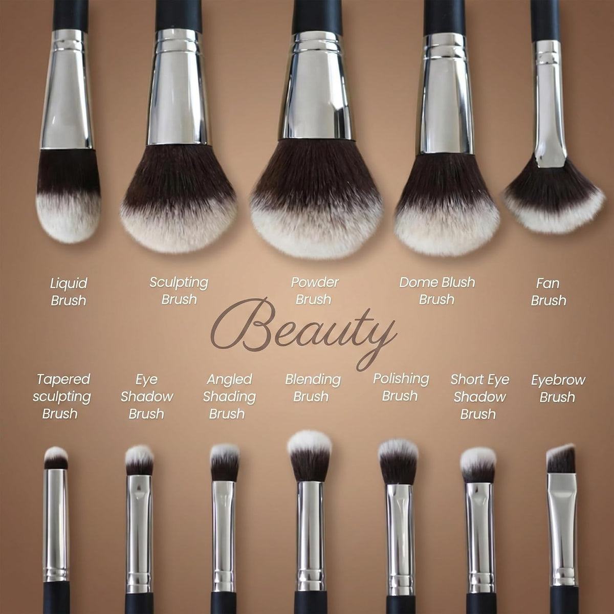 Makeup Brush Set with Case, Synthetic Bristles, Wood Handle, 12 Pcs