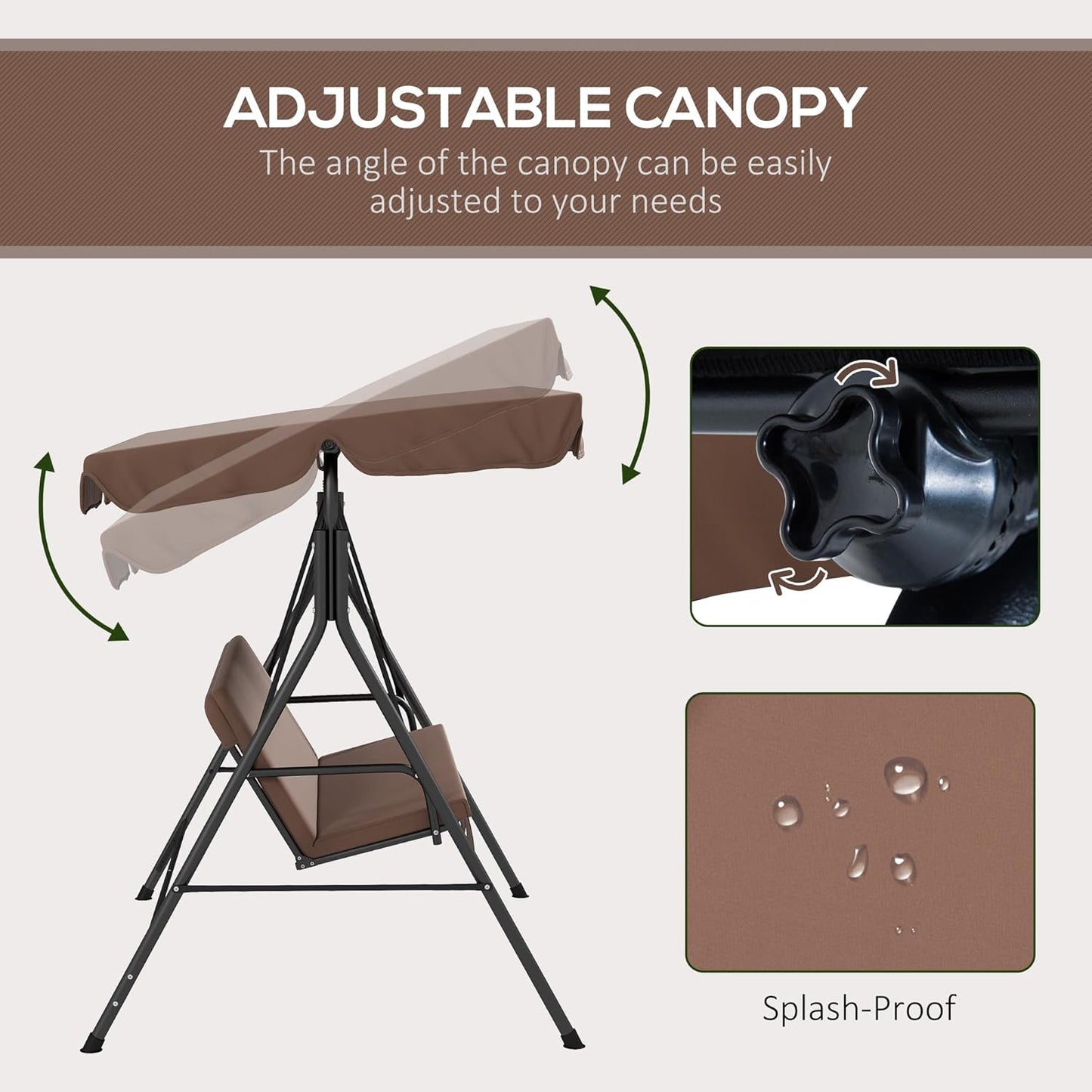 Outsunny 3‑Seat Patio Swing Chair – Brown