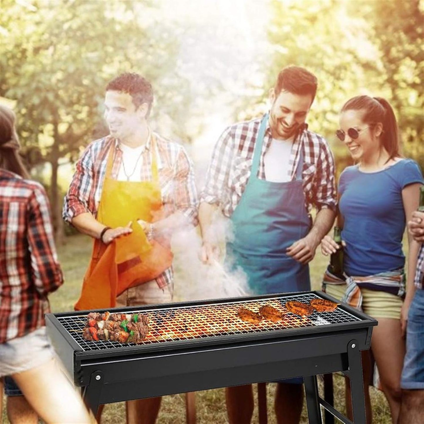Grill for Outdoor Portable Charcoal Grill Black Metal Foldable BBQ Grills Outdoor
