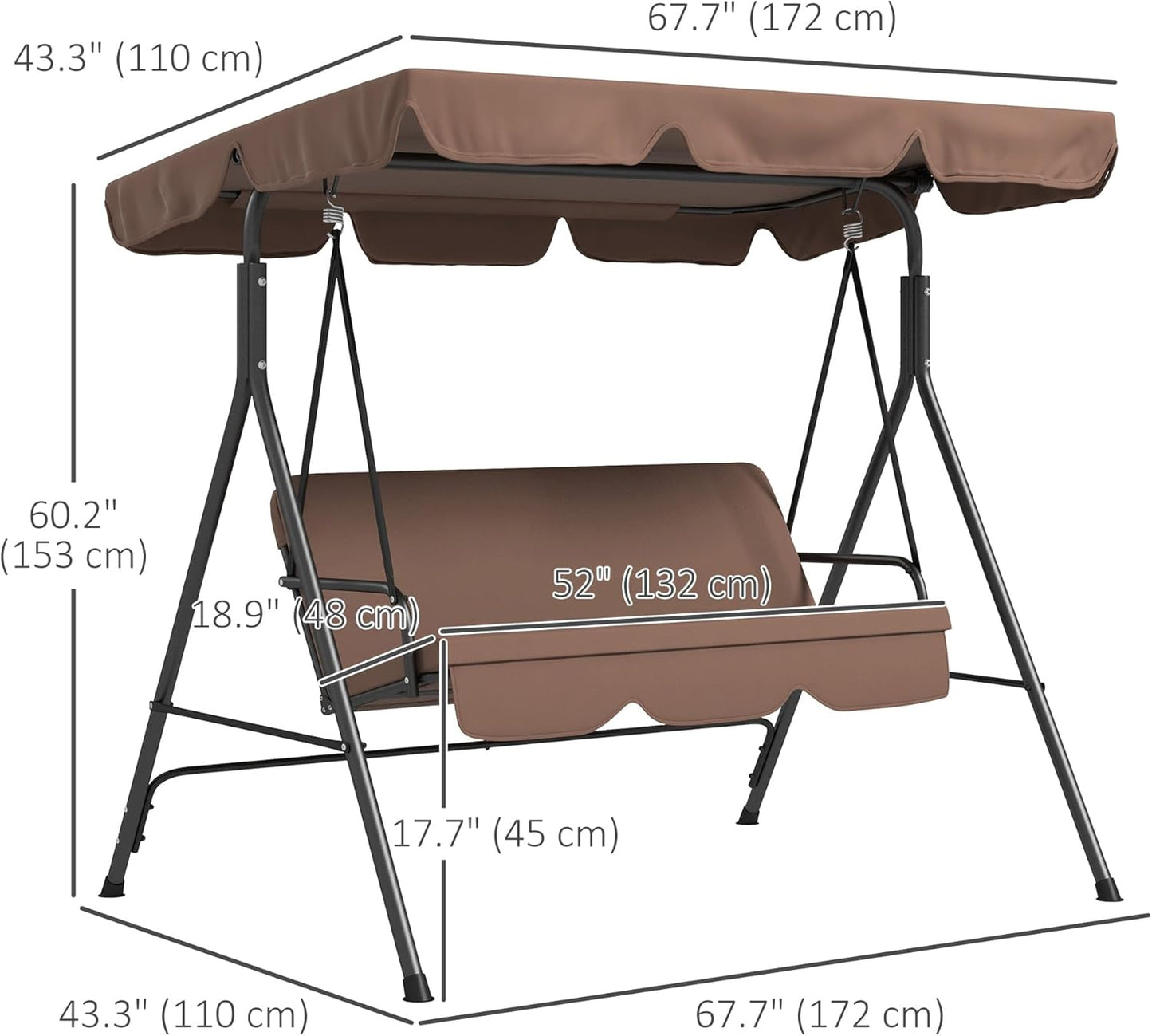 Outsunny 3‑Seat Patio Swing Chair – Brown