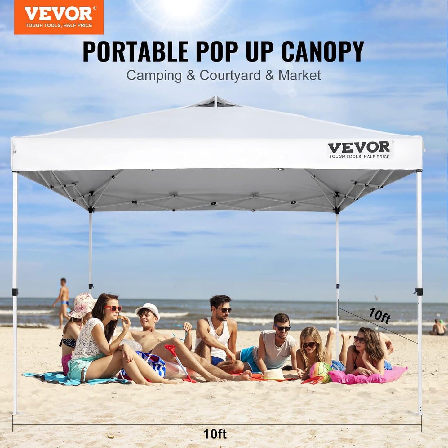 VEVOR 10 x 10 ft Pop‑Up Canopy Tent – White