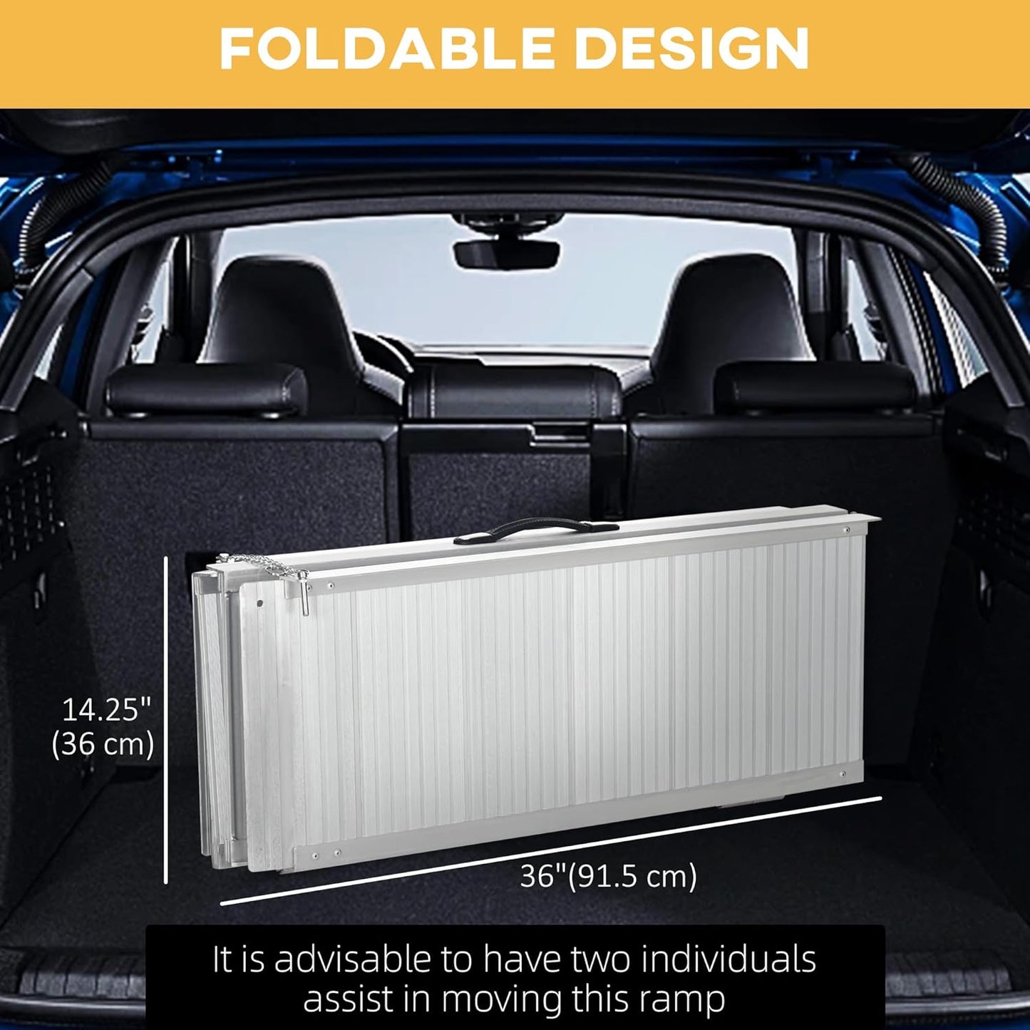 6ft Textured Aluminum Folding Ramp, Portable Threshold Ramp, Ste