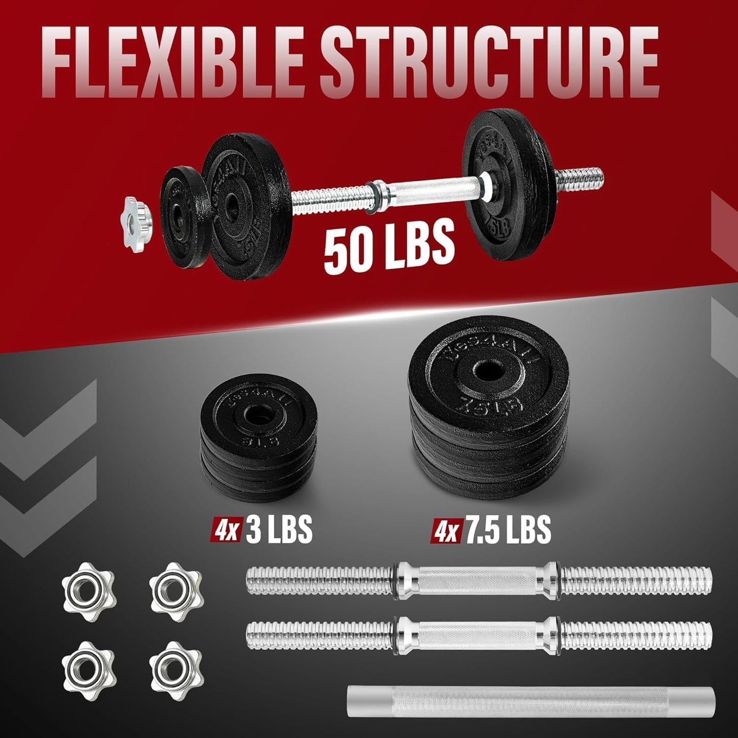 Yes4All Adjustable Dumbbell – 50 lbs + Connector
