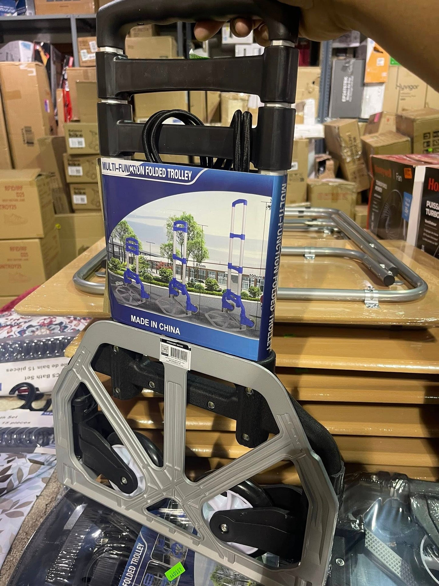 Folding Shopping Cart, Luggage Trolley 2 Wheels and Adjustable Aluminium Folding