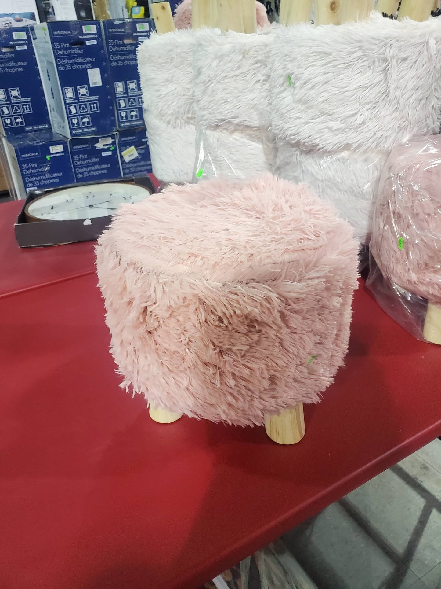 Round Foot Stool with Wooden Legs – Pink, Black & White