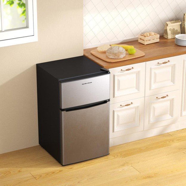Hamilton Beach 3.1 Cu.Ft Mini Fridge with True Freezer, 2-Door Compact Refrigerator Reversible Door