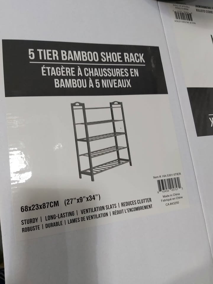 5‐Tier Bamboo Shoe Rack – Brand New
