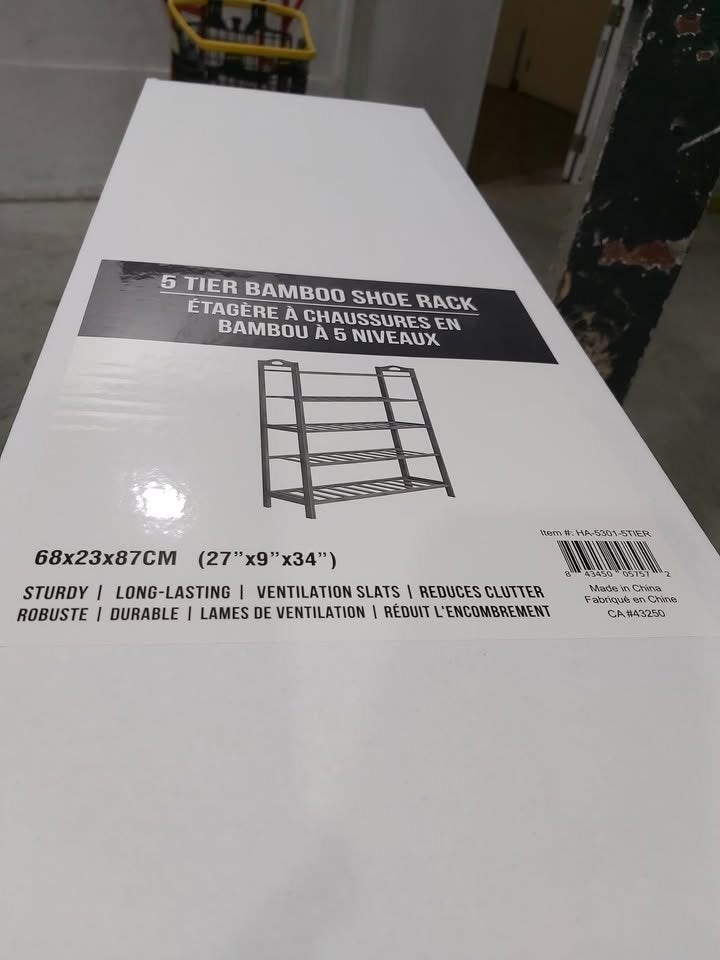 5‐Tier Bamboo Shoe Rack – Brand New