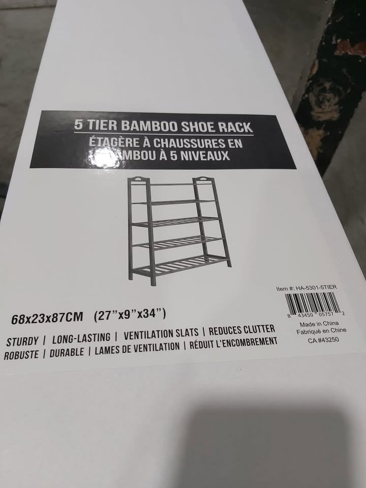 5‐Tier Bamboo Shoe Rack – Brand New