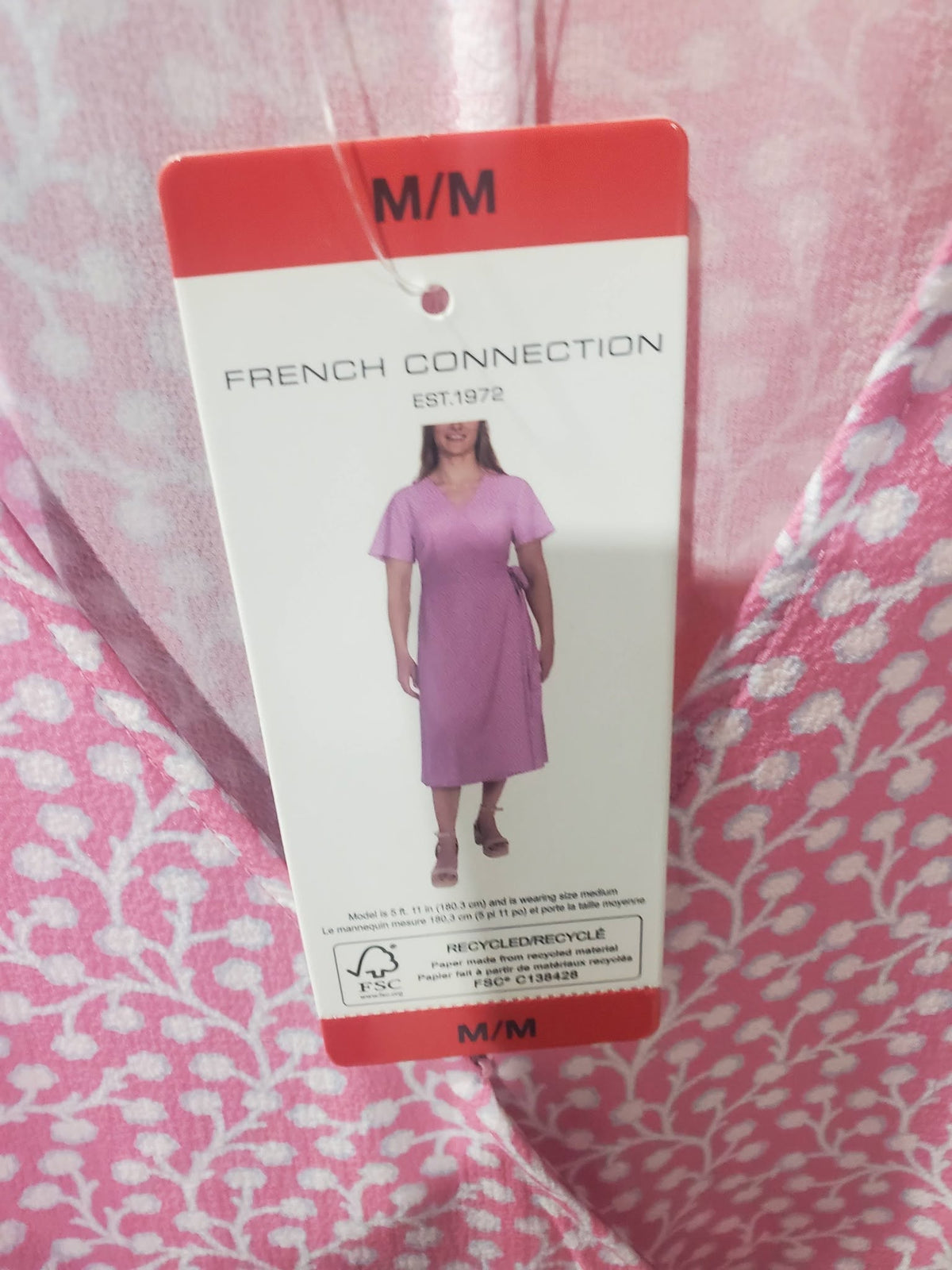 Pink & White Vine‑Print V‑Neck Midi Dress – French Connection