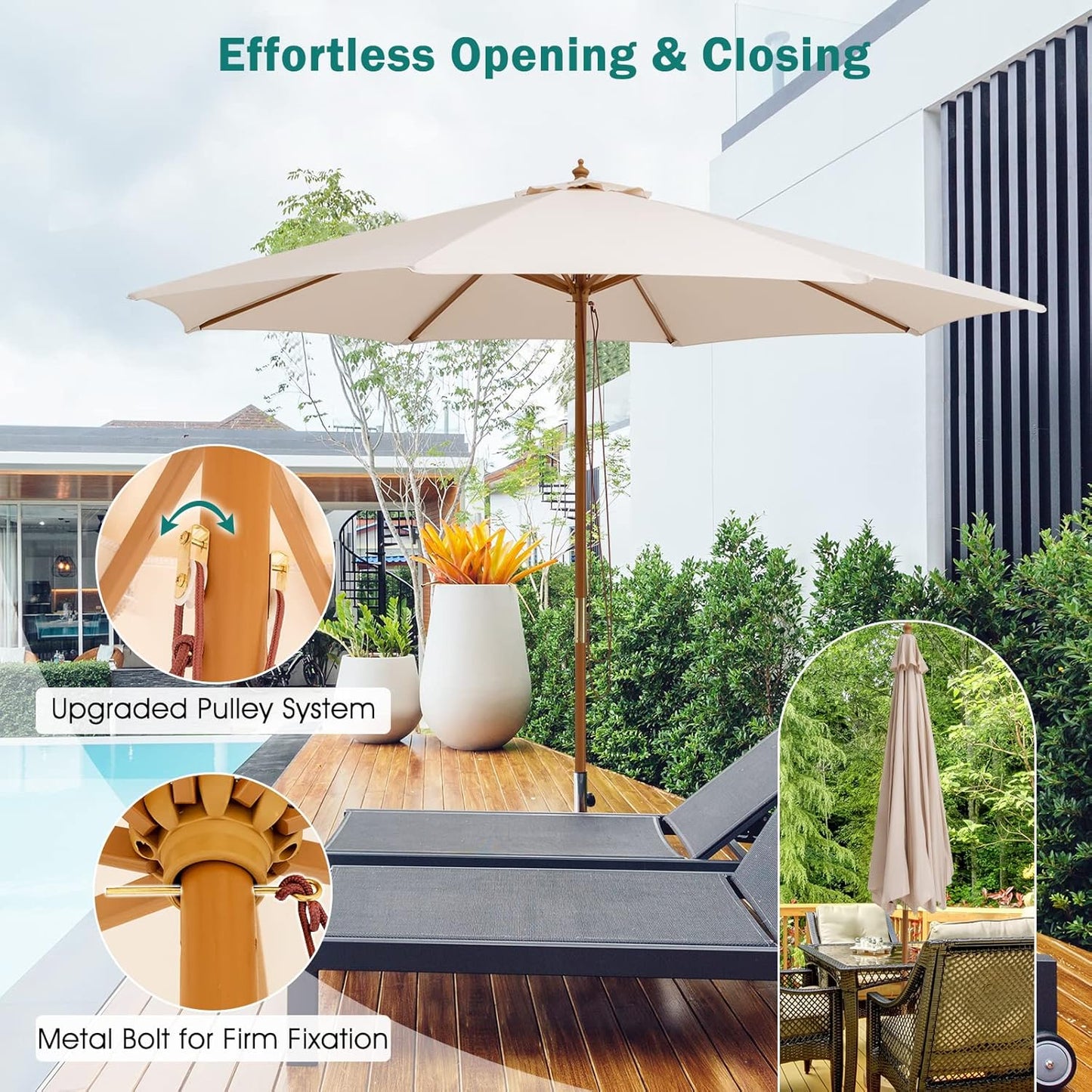 Giantex 10FT Patio Umbrella, Outdoor Table Market Umbrella with 8 Bamboo Ribs,