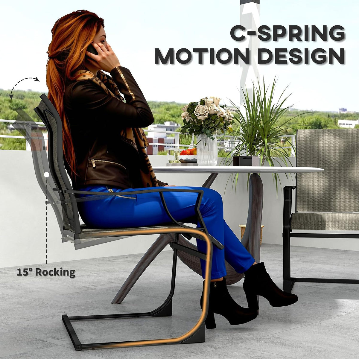 Outsunny Patio Chairs Set of 2 C Spring Motion Dining Chairs, Grey