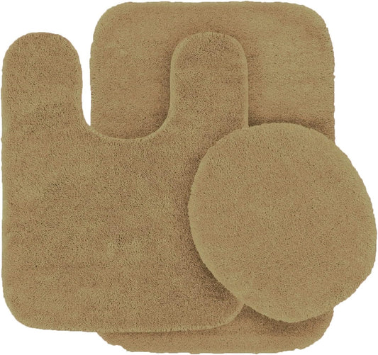 Solid Non Slip Soft Bath Rug Set for Bathroom U-Shaped Contour Rug, Mat and Toilet Lid Cover