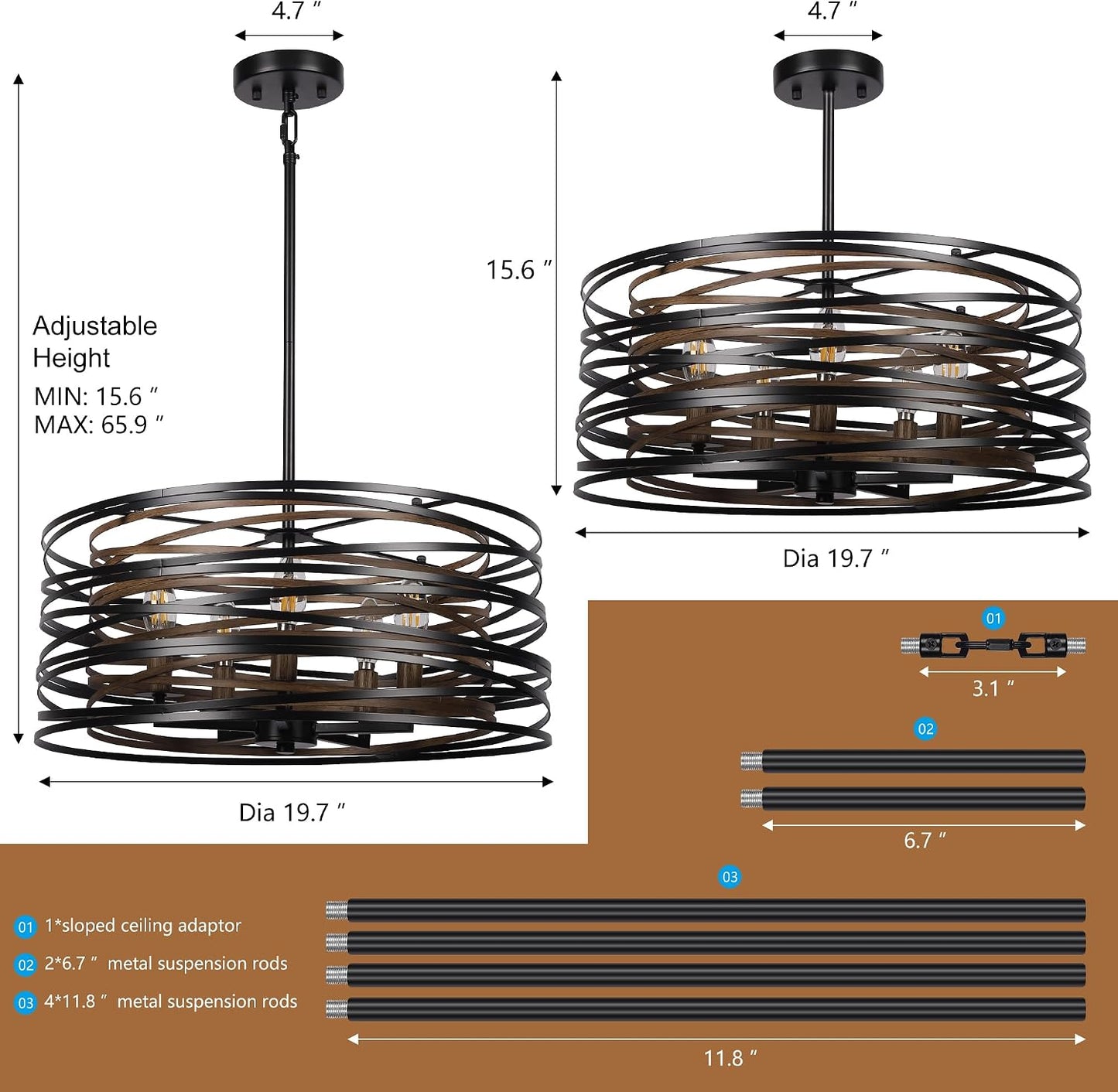 Farmhouse Dining Room Light Fixture, 5-Light Round Metal Kitchen Light Fixtures Antique Chandelier