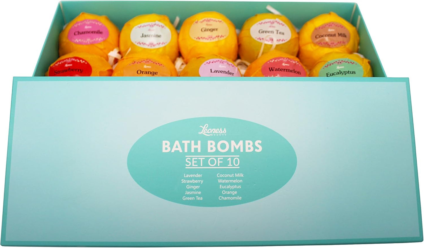 Bath Bombs Gift Set – 10 Unique Scents – Great gift idea for Women, Mom, Girls, Teens, Graduation and Birthdays – Spa Aromatherapy – Shea Butter – Relaxation in a Box