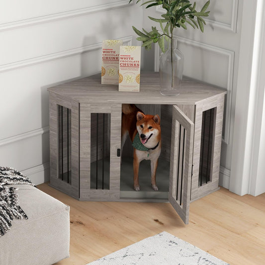 PawHut 41" Dog Crate Furniture, Corner Dog Crate End Table for M