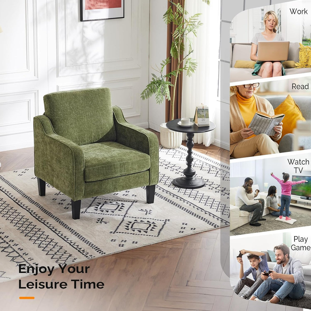 Accent Chair for Living Room Chairs Olive Green Reading Chair