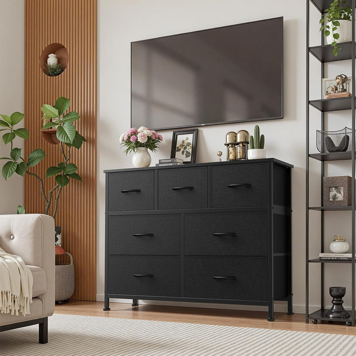 7 Drawer Dresser with Fabric Bins Fabric Storage Tower Organizer