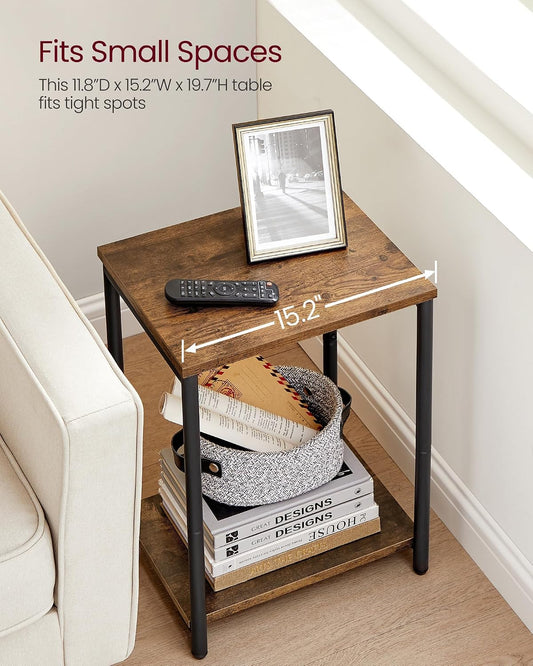 VASAGLE Side Table – Rustic Brown & Black