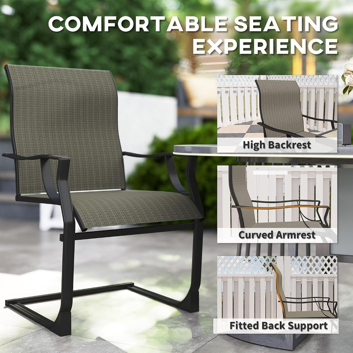 Outsunny Patio Chairs Set of 2 C Spring Motion Dining Chairs, Grey