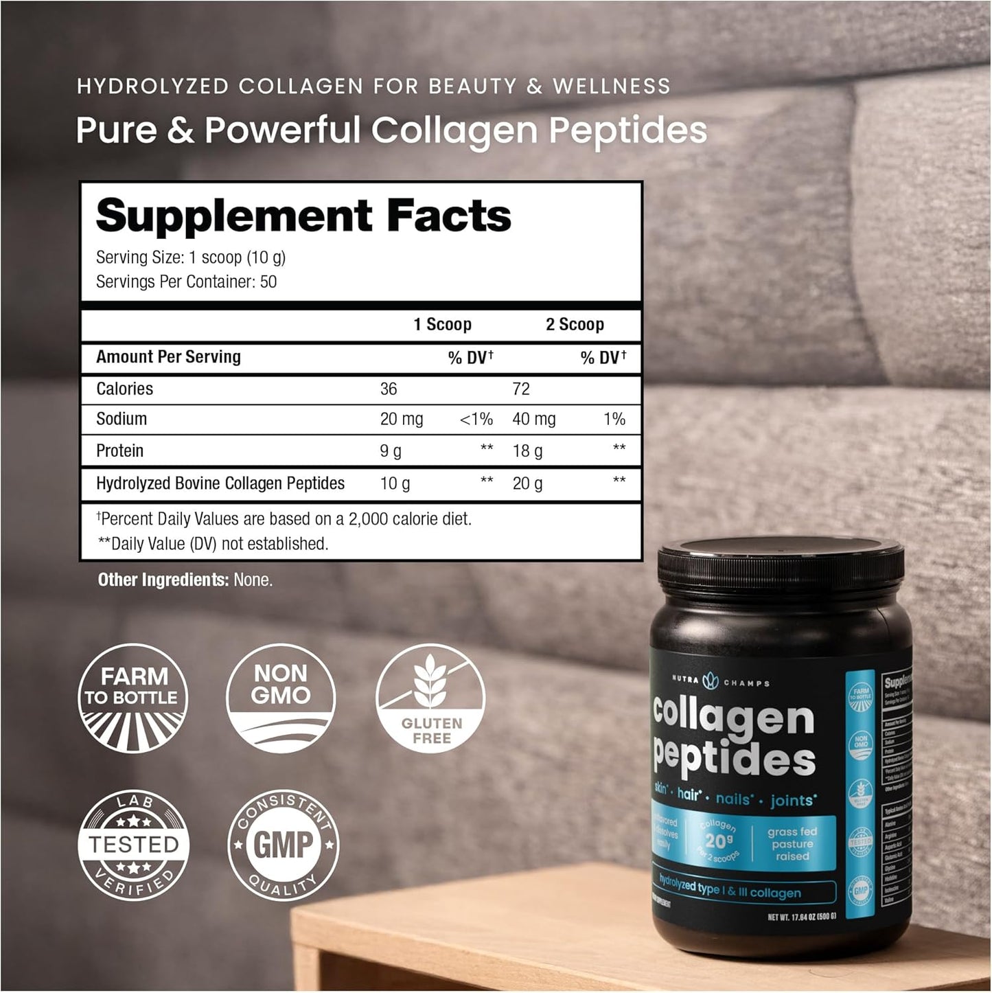 500g Hydrolyzed Collagen Powder – Type I & III (Unflavored