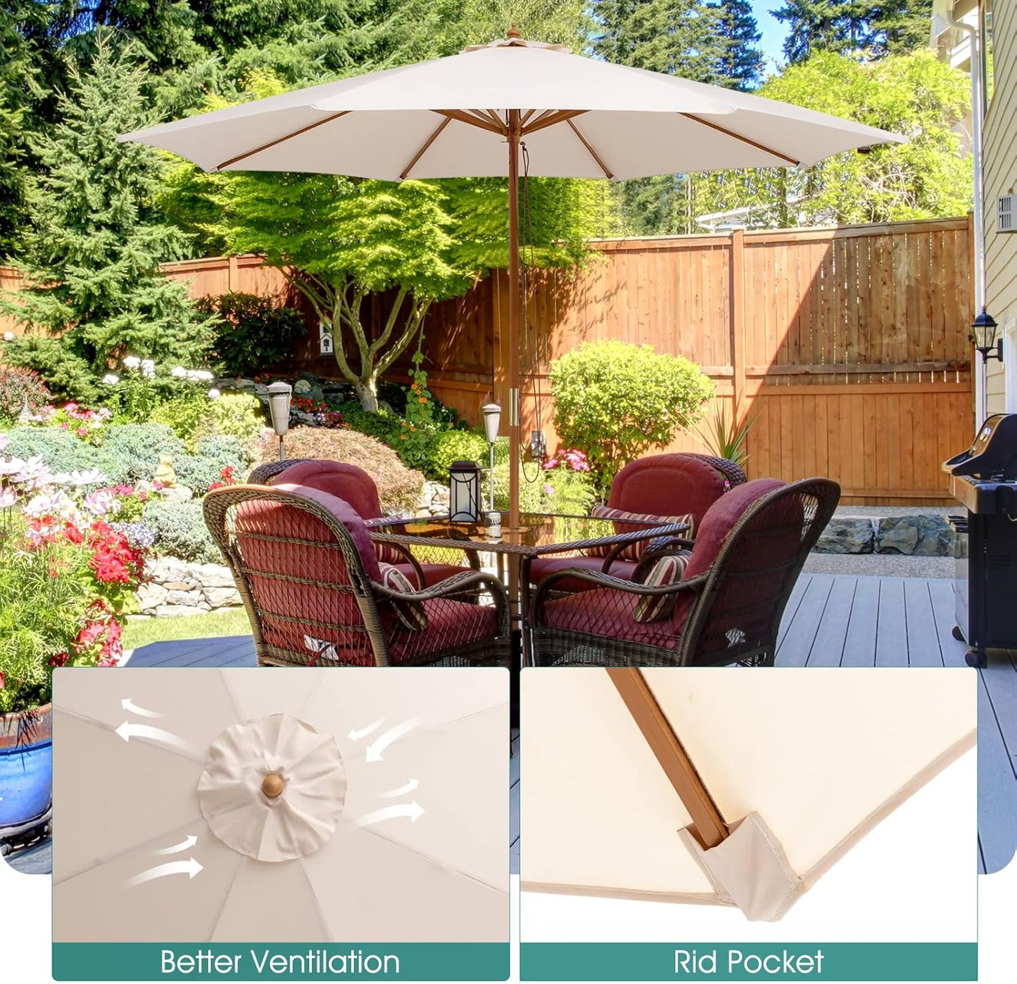 Giantex 10FT Patio Umbrella, Outdoor Table Market Umbrella with 8 Bamboo Ribs,