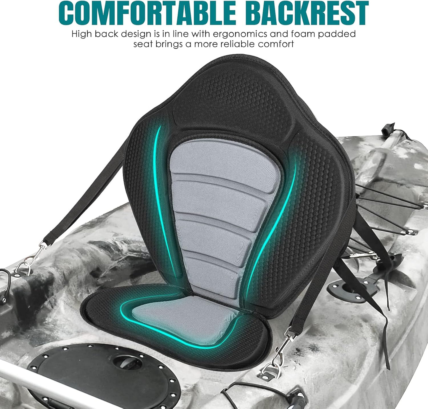 Deluxe Padded Kayak Seat with Storage Bag, Adjustable Cushions for Canoe Fishing Boat Paddle Board Sit-On-Top Kayaks, Universal Size with Back Support, 1 Pack