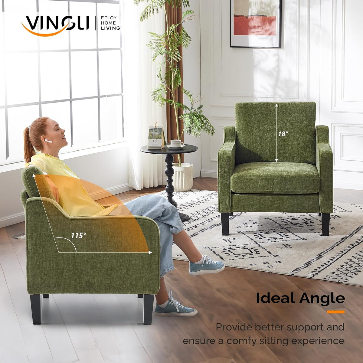 Accent Chair for Living Room Chairs Olive Green Reading Chair