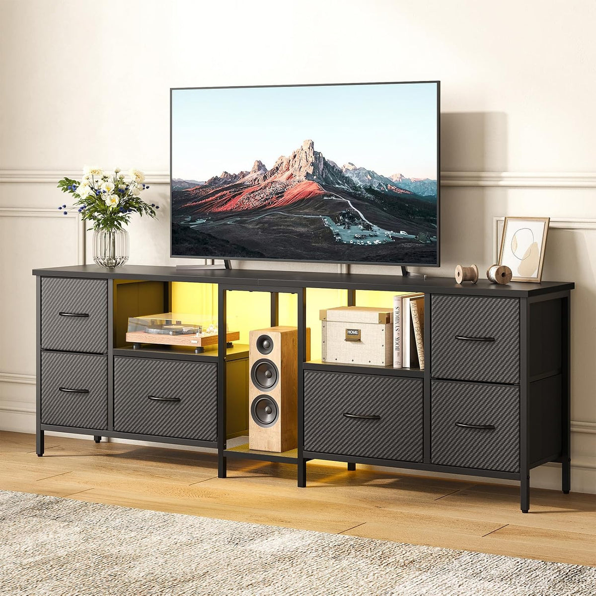 estier 63" TV Stand – Black Carbon Fiber (Fits 65–75" TVs)