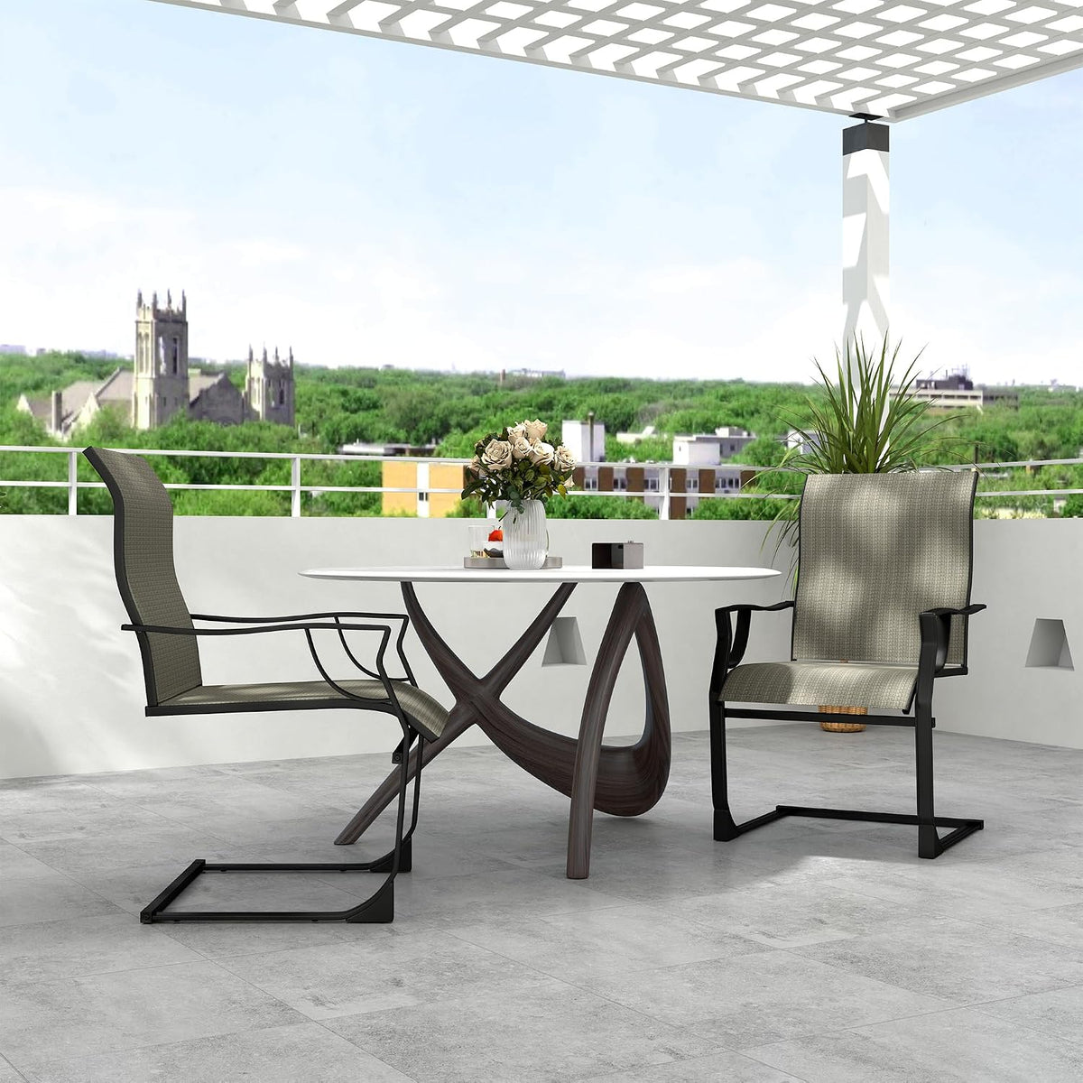 Outsunny Patio Chairs Set of 2 C Spring Motion Dining Chairs, Grey