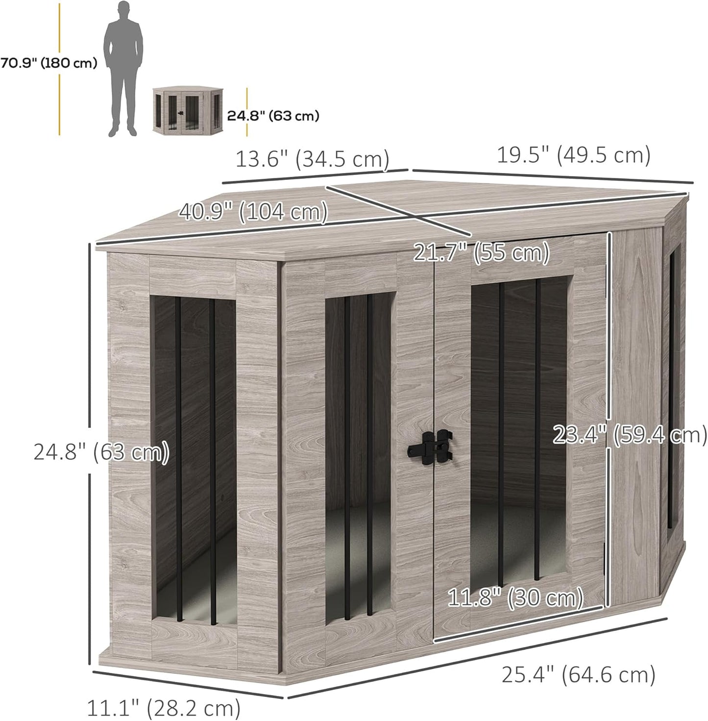 PawHut 41" Dog Crate Furniture, Corner Dog Crate End Table for M