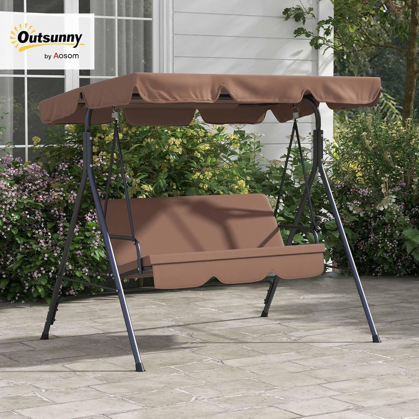 Outsunny 3‑Seat Patio Swing Chair – Brown