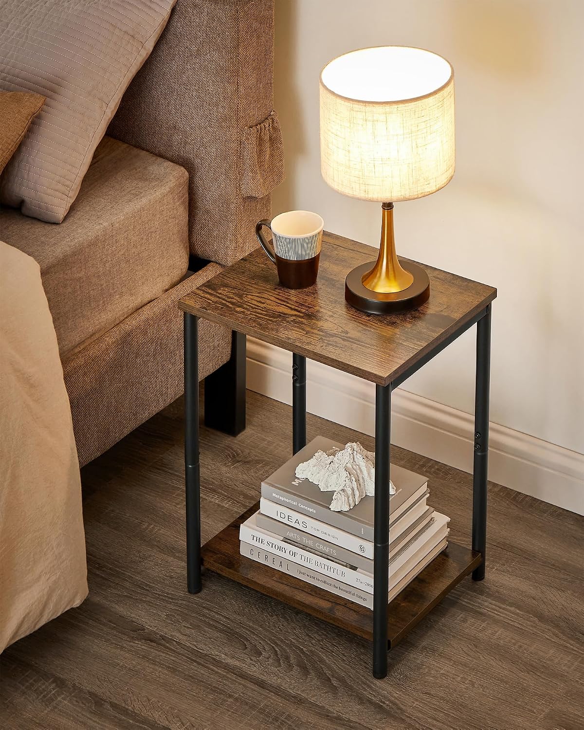 VASAGLE Side Table – Rustic Brown & Black