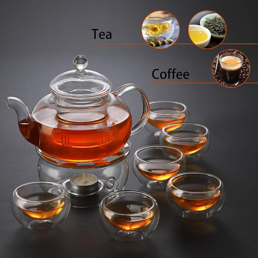 Kendal 27 oz glass filtering tea maker teapot with a warmer and 6 tea cups CJ-800ml